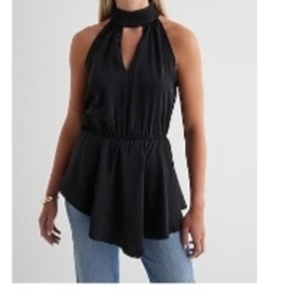 Express Halter Neck Cutout Asymmetrical Hem Tank Black NWT. Medium